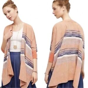 Anthro Peach and Navy Striped Cardigan